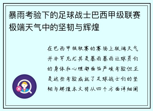 暴雨考验下的足球战士巴西甲级联赛极端天气中的坚韧与辉煌