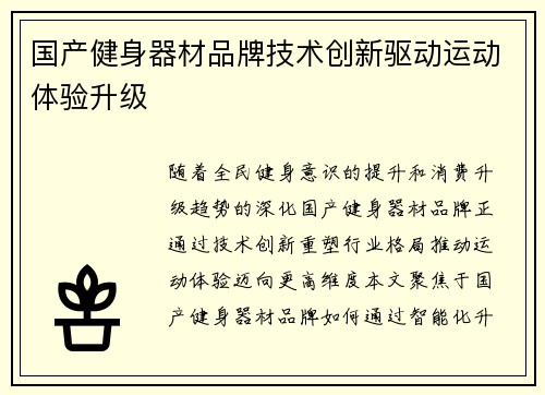 国产健身器材品牌技术创新驱动运动体验升级