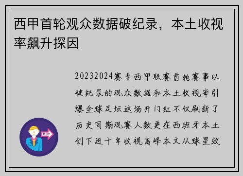 西甲首轮观众数据破纪录，本土收视率飙升探因