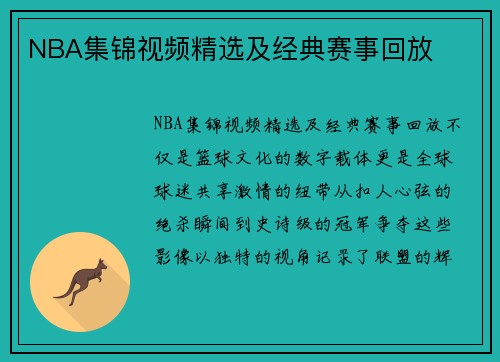 NBA集锦视频精选及经典赛事回放